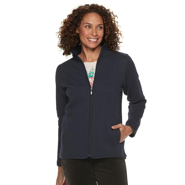 Women's Croft & Barrow&reg; Quilted Knit Jacket, Size: Large, Dark Blue
