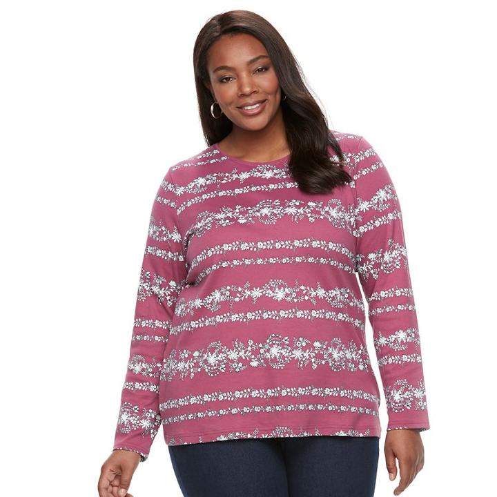 Plus Size Croft & Barrow&reg; Crewneck Long-sleeve Tee, Women's, Size: 2xl, Med Purple