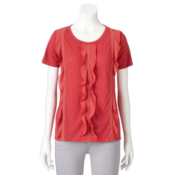 Women's Lc Lauren Conrad Crochet Ruffle Tee, Size: Small, Orange