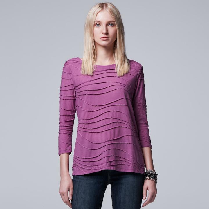 Women's Simply Vera Vera Wang Windy Jacquard Crewneck Tee, Size: Xl, Lt Purple