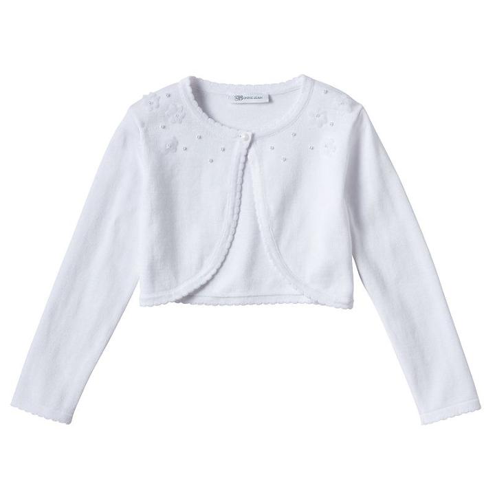 Girls 4-6x Bonnie Jean Pearl & Pom Pom White Cardigan, Girl's, Size: 6