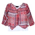 Girls 7-16 Iz Amy Byer 3/4-length Sleeve Flyaway Fashion Top With Necklace, Girl's, Size: Large, Ovrfl Oth