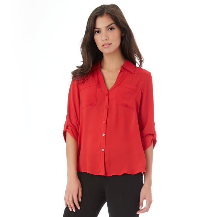 Juniors' Iz Byer California Roll-tab Shirt, Teens, Size: Medium, Red