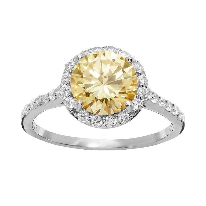 Sophie Miller Canary And White Cubic Zirconia Sterling Silver Halo Ring, Women's, Size: 9, Yellow