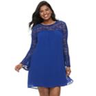 Juniors' Plus Size Lily Rose Bell Sleeve Lace Shift Dress, Teens, Size: 3xl, Dark Green