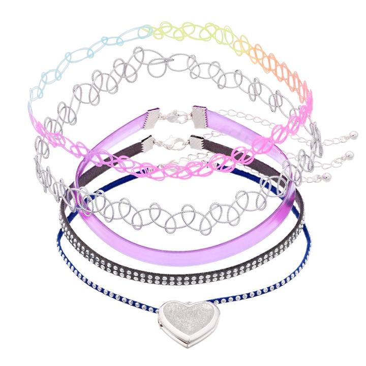 Girls 5-pack Choker & Locket Necklace Set, Multi