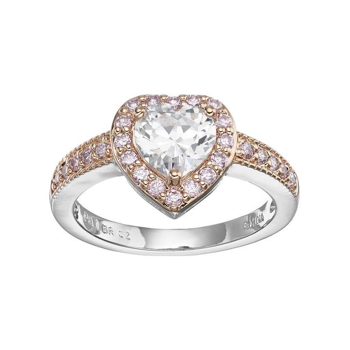 Lily & Lace Pink & White Cubic Zirconia Two Tone Heart Halo Ring, Women's, Size: 7