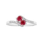 Sterling Silver Lab Created Ruby Two Stone & Diamond Accent Bypass Ring, Women's, Size: 7, Red