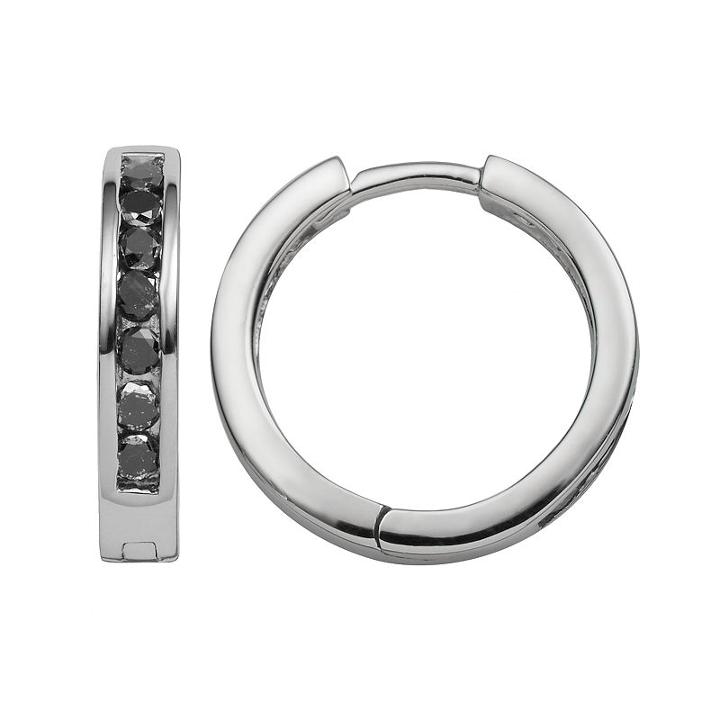 Sterling Silver 1/2-ct. T.w. Black Diamond Hoop Earrings, Women's