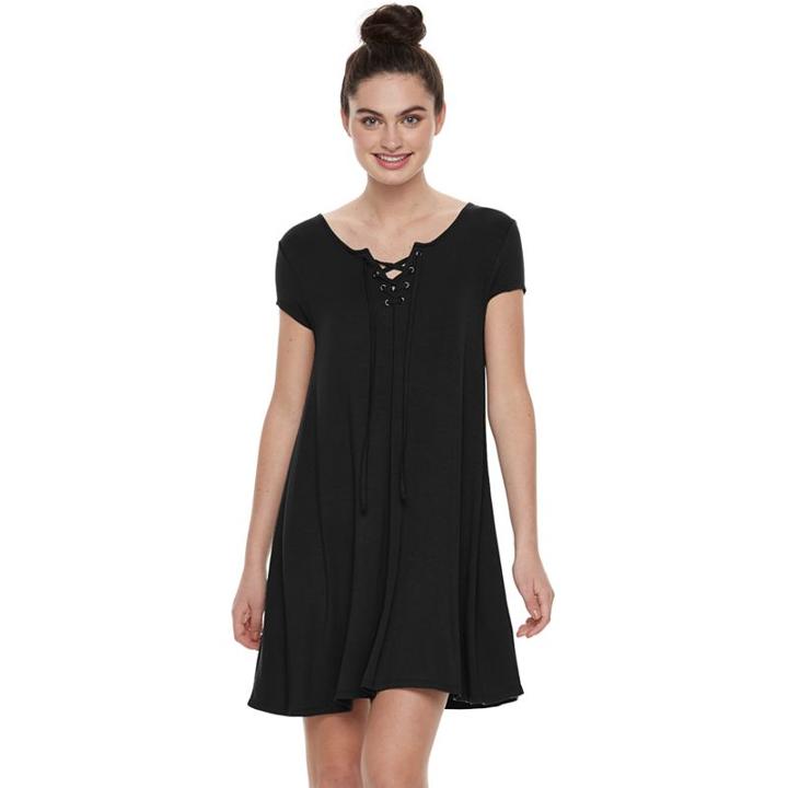 Juniors' So&reg; Lace-up Swing Dress, Teens, Size: Large, Black