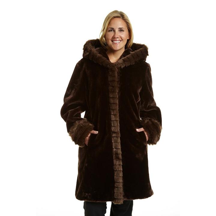Plus Size Excelled Hooded Faux-fur Jacket, Women's, Size: 1xl, Brown