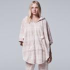 Women's Simply Vera Vera Wang Pajamas: Plush Party Fleece Hooded Poncho, Size: Small, Natural