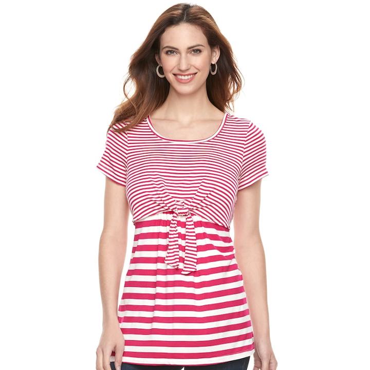 Maternity A:glow Tie Accent Popover Nursing Tee, Women's, Size: M-mat, Dark Pink
