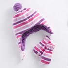 Toddler Girl Striped Trapper Hat & Mittens Set, Purple Oth