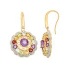 Gemstone 18k Gold Over Silver Flower & Greek Key Earrings, Women's, Multicolor