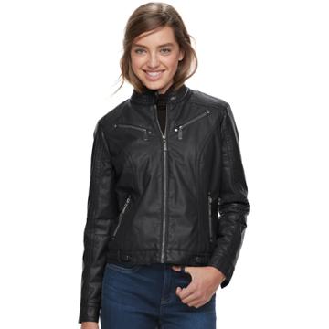 Juniors' J-2 Faux-leather Moto Jacket, Teens, Size: Large, Black