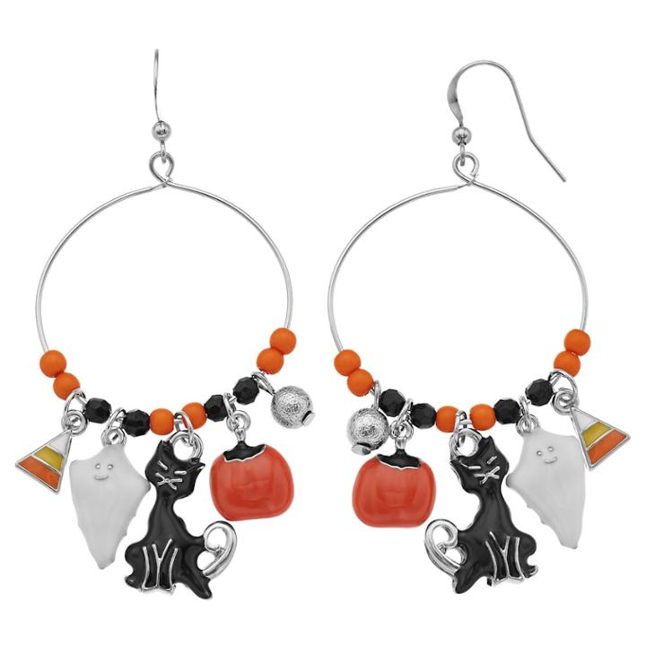 Halloween Charm Nickel Free Hoop Drop Earrings, Women's, Multicolor