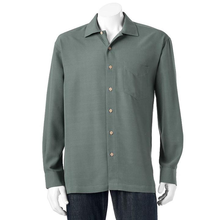 Men's Batik Bay Solid Easy-care Casual Button-down Shirt, Size: Large, Dark Green
