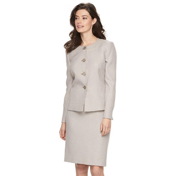 Women's Le Suit Checkered Tweed Suit Jacket & Pencil Skirt Set, Size: 18, Beig/green (beig/khaki)