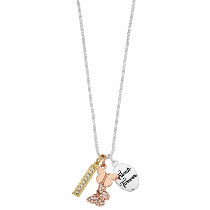 Love This Life Tri-tone Crystal Friends Forever Charm Necklace, Women's, Size: 18, Silver