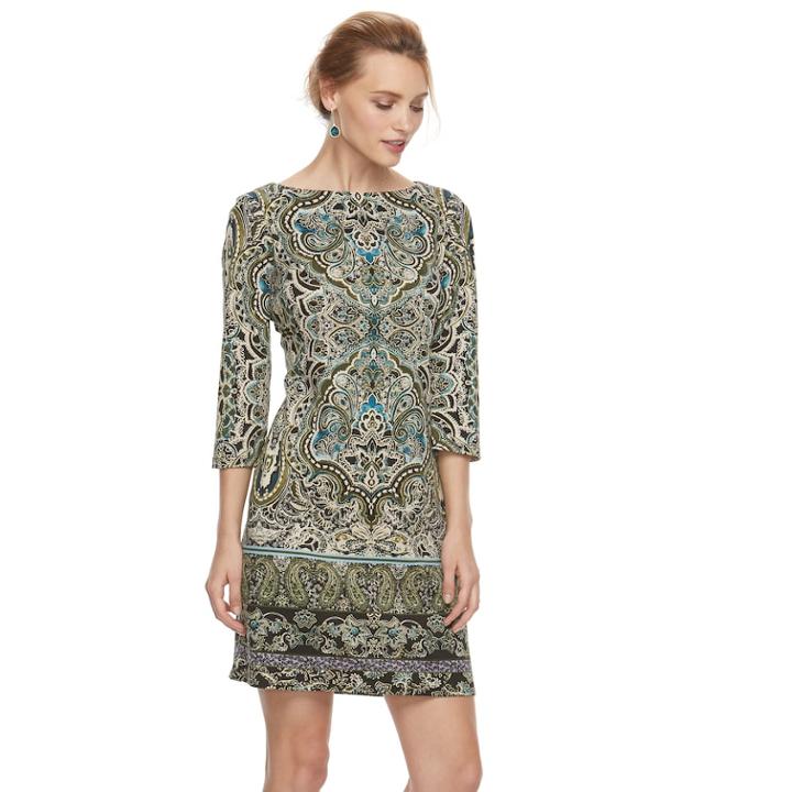 Petite Suite 7 Printed Shift Dress, Women's, Size: 4 Petite, Green Oth