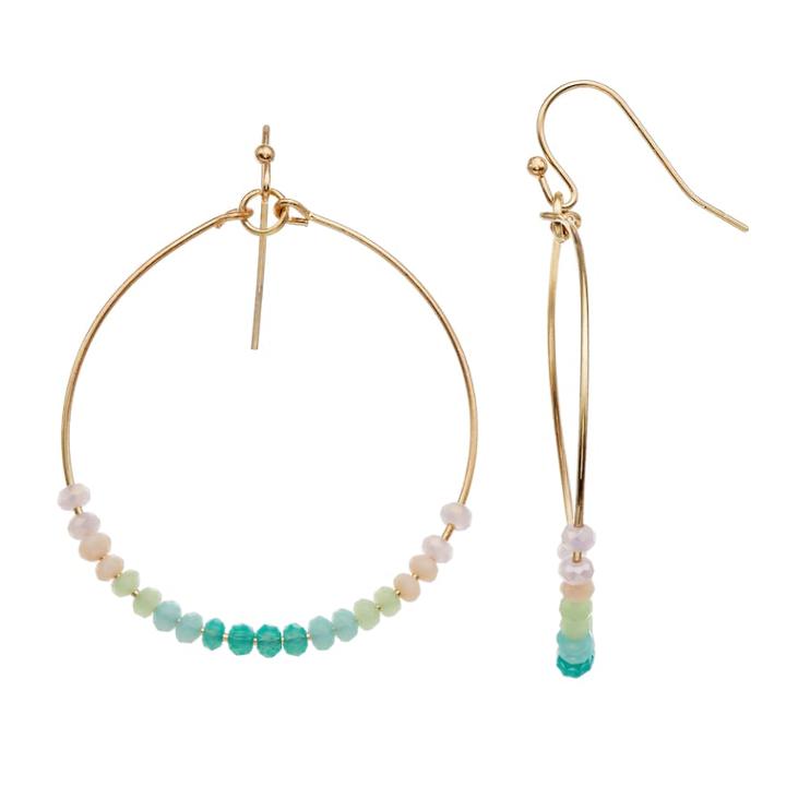 Lc Lauren Conrad Colorful Bead Nickel Free Hoop Drop Earrings, Women's, Multicolor