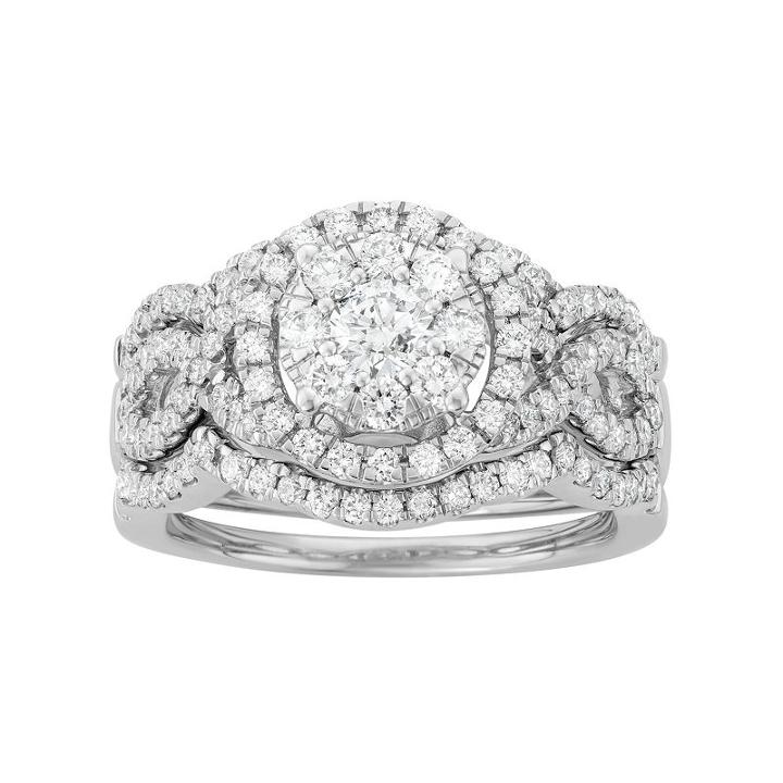 14k White Gold 1 5/8 Carat T.w. Diamond Scalloped Engagement Ring Set, Women's, Size: 7