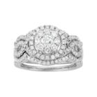 14k White Gold 1 5/8 Carat T.w. Diamond Scalloped Engagement Ring Set, Women's, Size: 7