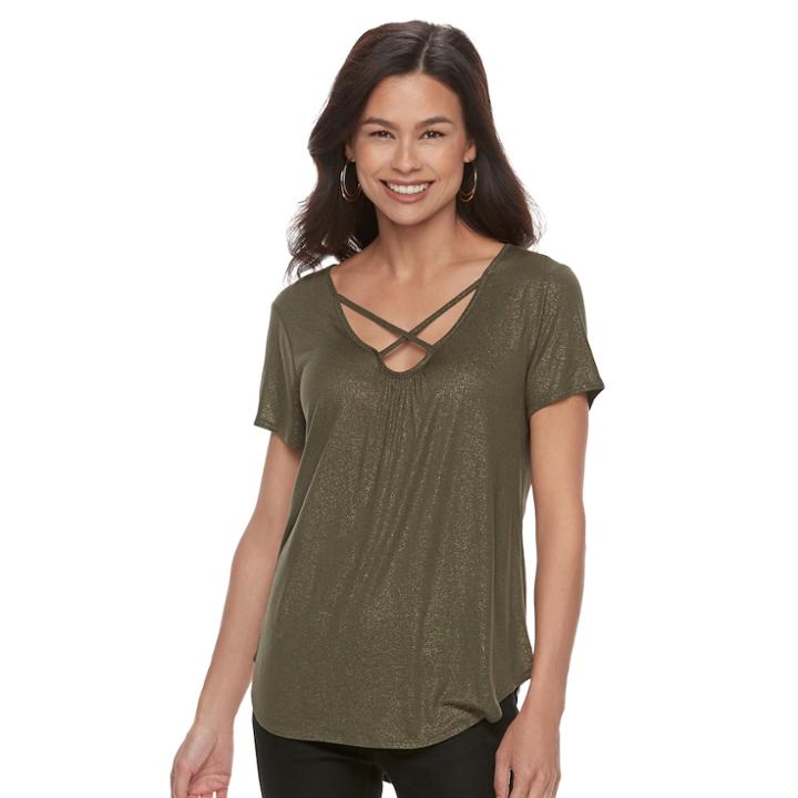 Petite Jennifer Lopez Criss-cross Tee, Women's, Size: S Petite, Green