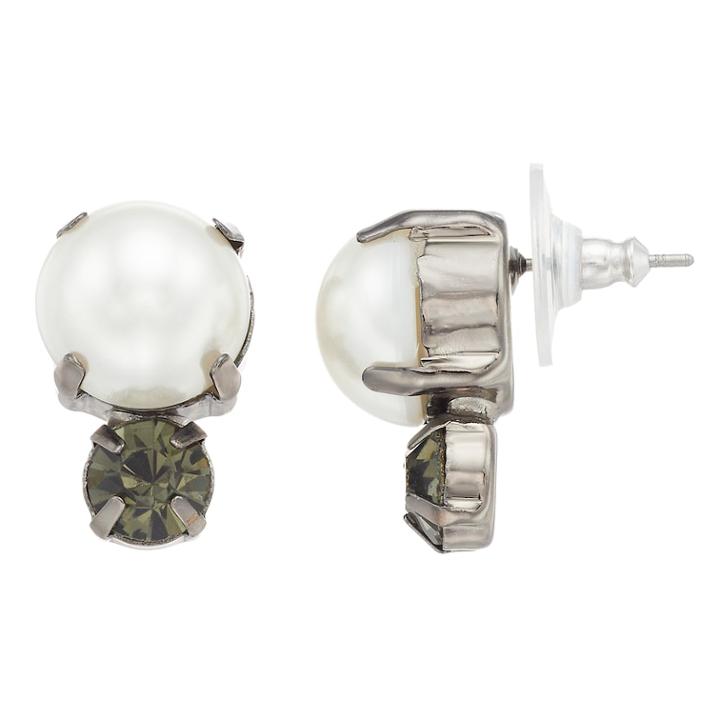 Simply Vera Vera Wang Simulated Pearl & Crystal Button Stud Earrings, Women's, Multicolor