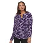 Women's Dana Buchman Printed Splitneck Top, Size: Medium, Purple