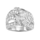 10k White Gold 2 Carat T.w. Diamond Swirl Multi Row Ring, Women's, Size: 5