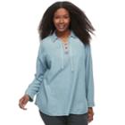Plus Size Sonoma Goods For Life&trade; Lace-up Shirt, Women's, Size: 1xl, Med Blue