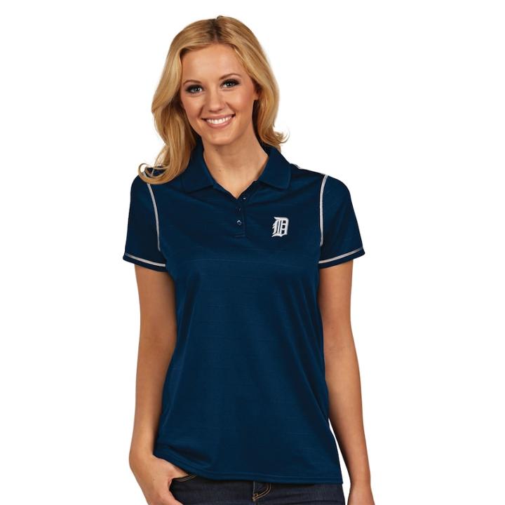 Women's Antigua Detroit Tigers Icon Desert-dry Tonal-striped Performance Polo, Size: Small, Blue (navy)