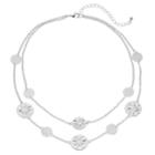 Floral Stamp Disc Multistrand Nickel Free Station Necklace, Women's, Silver