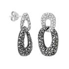 Sterling Silver Simulated Crystal And Marcasite Drop Earrings, Women's, Black