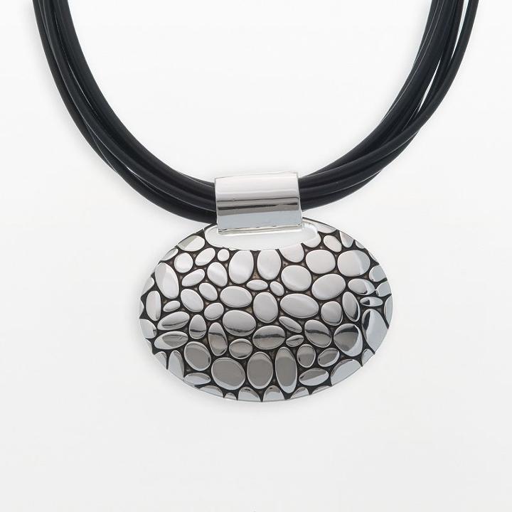 Napier Silver Tone Pebbled Oval Pendant, Women's, Grey
