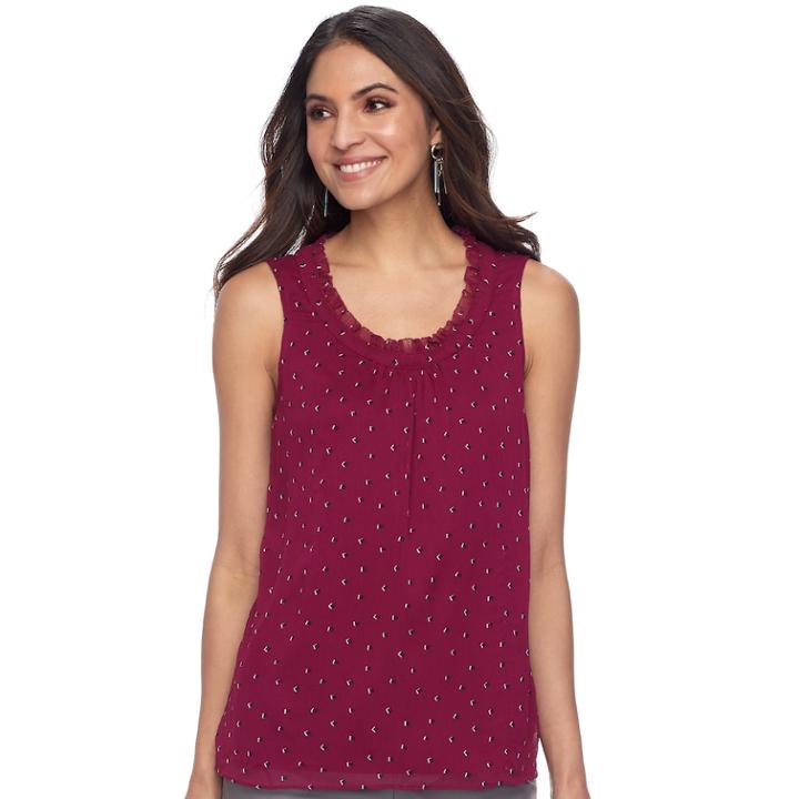 Women's Elle&trade; Pleated Ruffle Tank, Size: Small, Dark Red