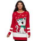 Juniors' Plus Size It's Our Time Falala Kitty Sweater Tunic, Teens, Size: 2xl, Red Other