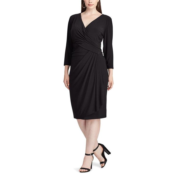 Plus Size Chaps Jersey Faux-wrap Sheath Dress, Women's, Size: 16 W, Black