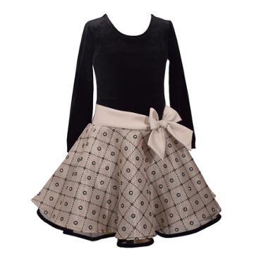 Girls 4-6x Jessica Ann Long Sleeve Velvet Dress, Size: 6x, Gold