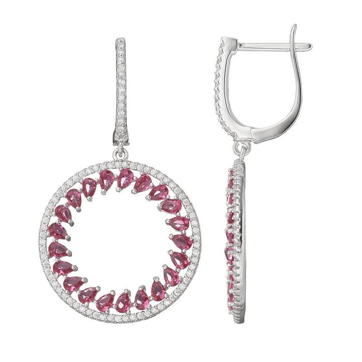 Sterling Silver Simulated Pink Sapphire & Cubic Zirconia Hoop Drop Earrings, Women's