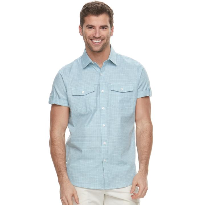Men's Apt. 9&reg; Premier Flex Slim-fit Stretch Textured Woven Button-down Shirt, Size: Small Slim, Turquoise/blue (turq/aqua)