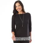 Women's Apt. 9&reg; Mock-layer Necklace Top, Size: Large, Black Stripes