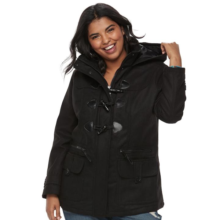 Juniors' Plus Size Urban Republic Hooded Duffle Toggle Coat, Teens, Size: 2xl, Black
