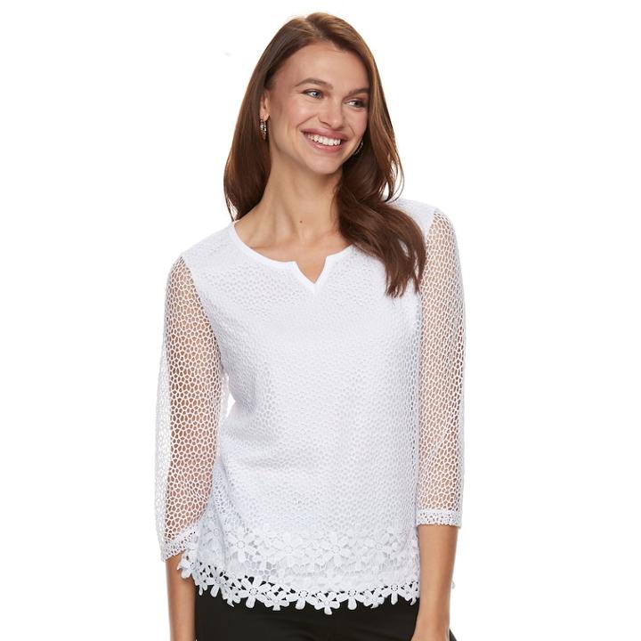 Women's Napa Valley Floral Lace Top, Size: Small, White