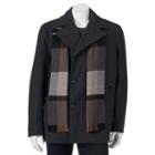 Men's Towne Wool-blend Double-breasted Peacoat With Plaid Scarf, Size: Xxl, Grey Other