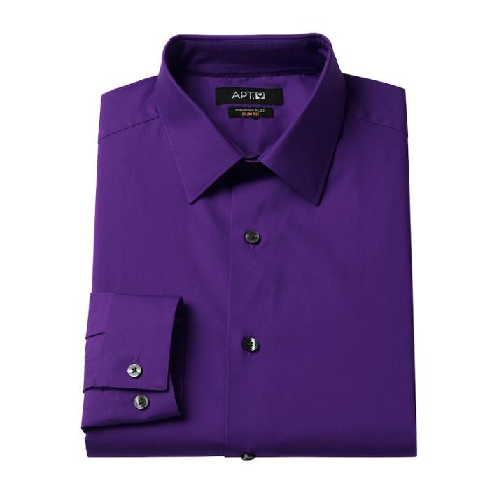 Men's Apt. 9&reg; Slim-fit Premier Flex Collar Stretch Dress Shirt, Size: 16.5-32/33, Med Purple