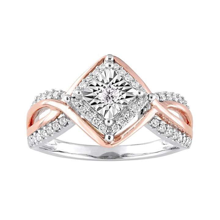Two Tone 10k White Gold 1/4 Carat T.w. Diamond Geometric Halo Ring, Women's, Size: 6