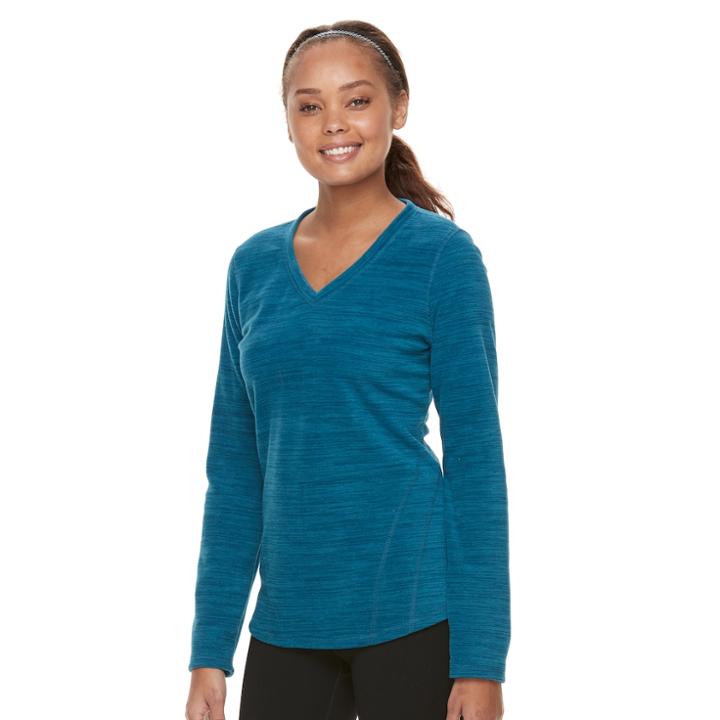 Petite Tek Gear&reg; Microfleece V-neck Tee, Women's, Size: M Petite, Turquoise/blue (turq/aqua)